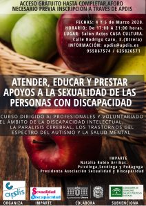 Curso Formación Profesionales : ATENDER, EDUCAR y PRESTAR APOYOS A LA SEXUALIDAD DE LAS PERSONAS CON  DIVERSIDAD FUNCIONAL.